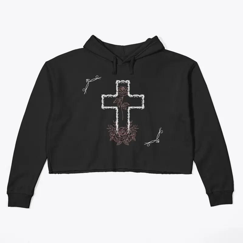 Cross w/ Roses - Crop Hoodie